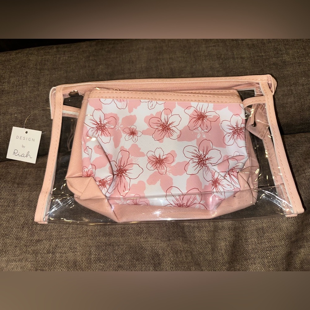 Design By Riah 3 Makeup Bag Set in Pink Floral See Through Combo - New With Tags